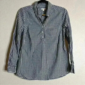 Gap Maternity Fitted Boyfriend Oxford Shirt XS Blue White Checked Gingham 212K